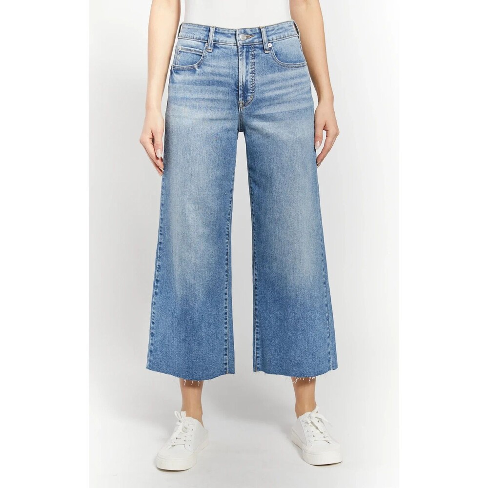OAT New York Cropped Wide Leg High Rise Jeans  Women's 4/27  Light Wash Raw Hem